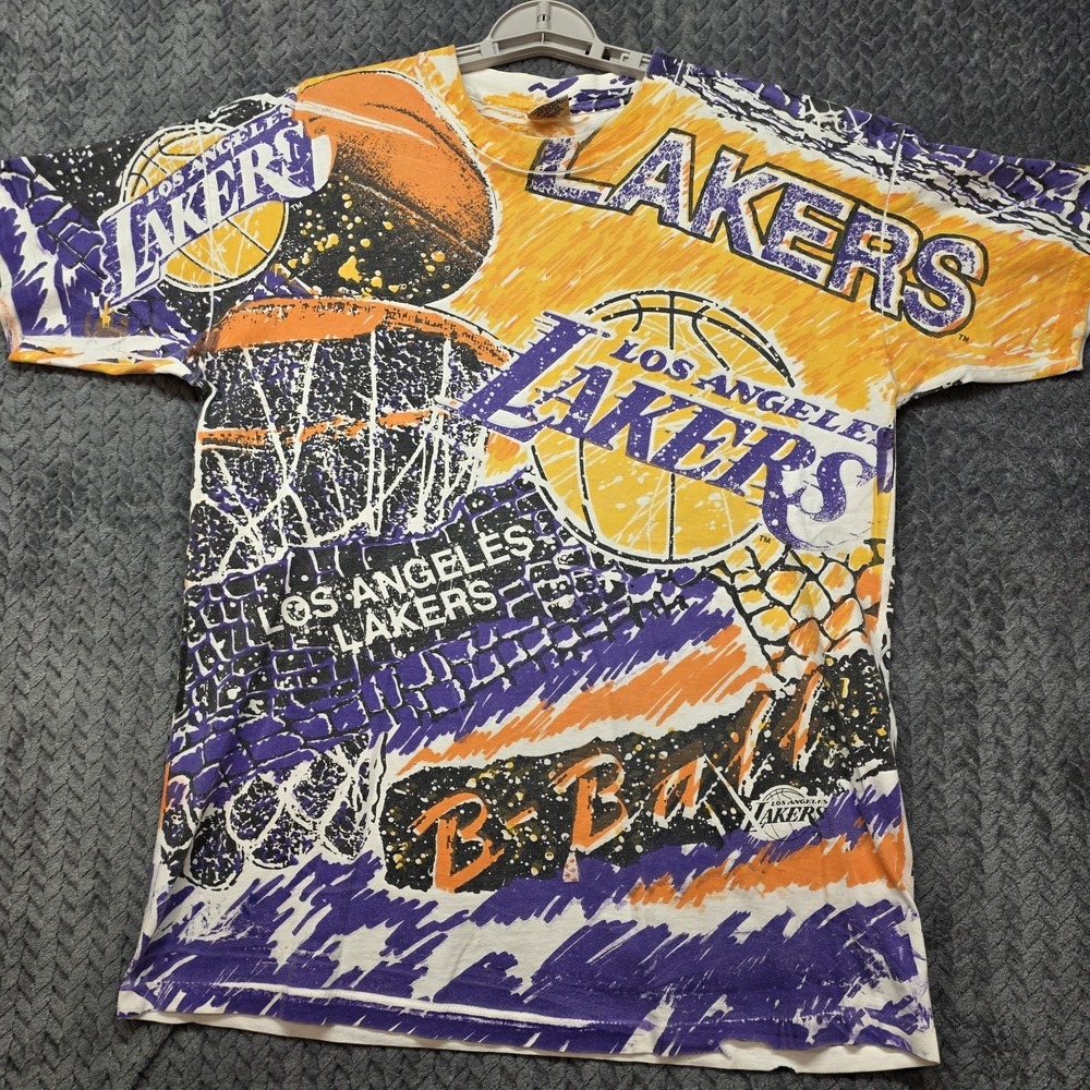 Vintage Los Angeles Lakers All Over Print T-Shirt Men's XL Signal‎ Made In USA